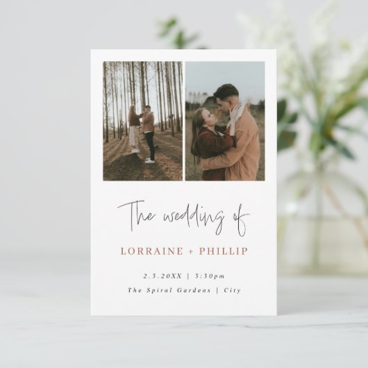 Invitation Simple et moderne 3 photo code QR mariage (Debout devant)