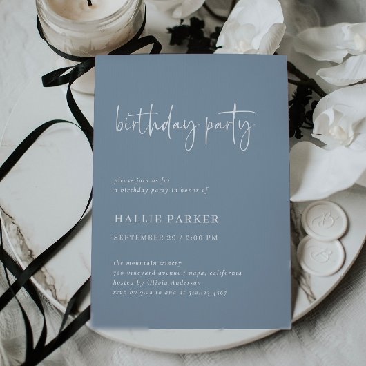 Invitation Simple et moderne | Dusty Blue Anthday Party