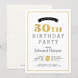 Invitation simple et moderne en or pour les 50 ans