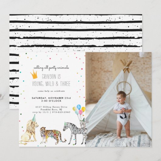 Invitation simple et moderne pour une fête d'anima (Devant / Derrière)