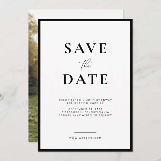Invitation Simple et Moderne Save the Date avec Photo (Devant / Derrière)