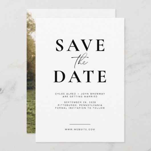 Invitation Simple et Moderne Save the Date avec Photo (Devant / Derrière)