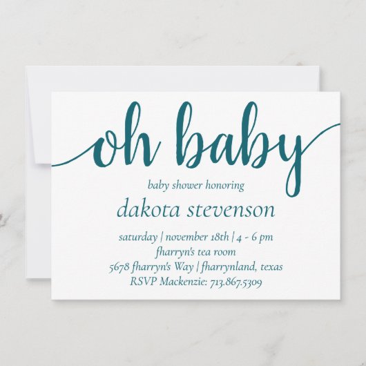 Invitation Simple et Turquoise | Script de floraison bleu-ver (Devant)
