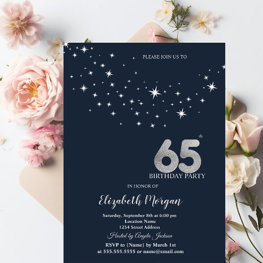 Invitation Simple Étoiles Blanches Fête d'anniversaire Bleu 6