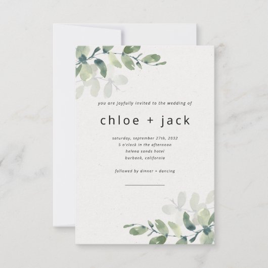 Invitation Simple Eucalyptus All in One QR Code Mariage (Devant)