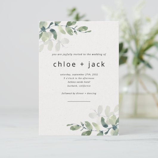 Invitation Simple Eucalyptus All in One QR Code Mariage (Debout devant)