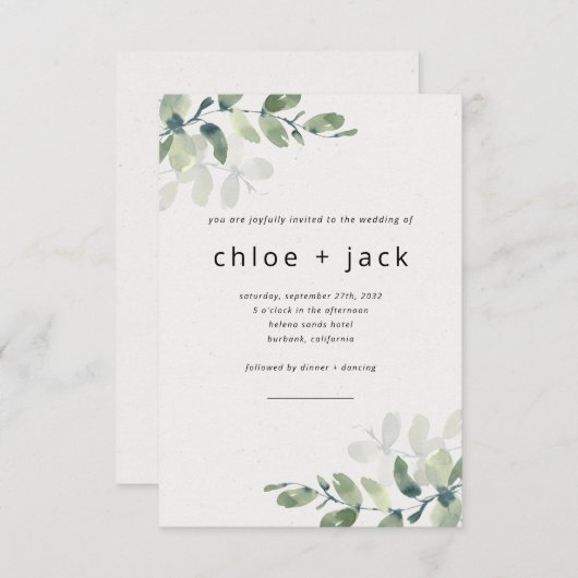 Invitation Simple Eucalyptus All in One QR Code Mariage (Devant / Derrière)