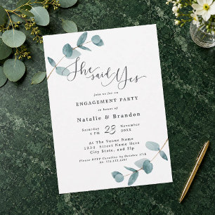 Invitation Simple Eucalyptus Elle a dit oui Fête de fiançaill