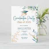 Invitation simple Eucalyptus et Gold Graduation Pa (Debout devant)