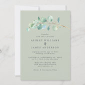Invitation Simple Eucalyptus Foliage Pastel Mariage vert (Devant)
