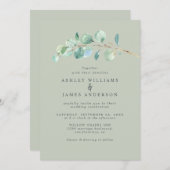 Invitation Simple Eucalyptus Foliage Pastel Mariage vert (Devant / Derrière)
