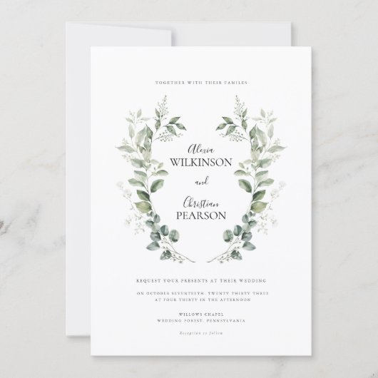 Invitation Simple Eucalyptus Greenery Wedding QR Code RSVP (Devant)