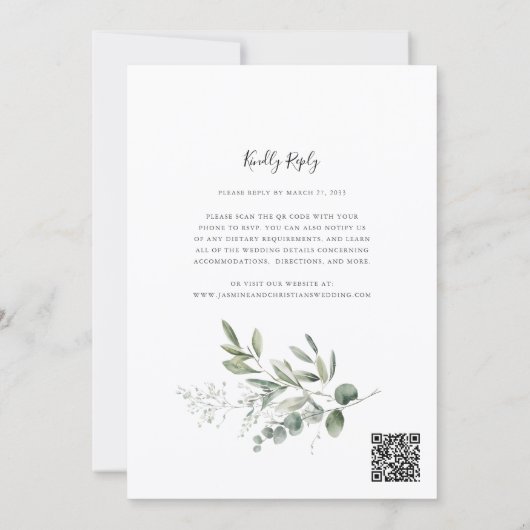 Invitation Simple Eucalyptus Greenery Wedding QR Code RSVP (Dos)