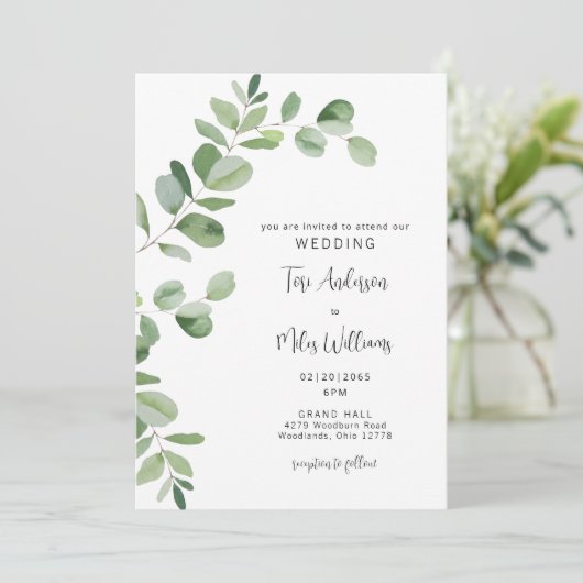 Invitation Simple Eucalyptus Moderne Sans Parents (Debout devant)