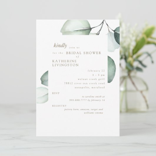 Invitation simple Eucayptus Stem Bridal Douche (Debout devant)