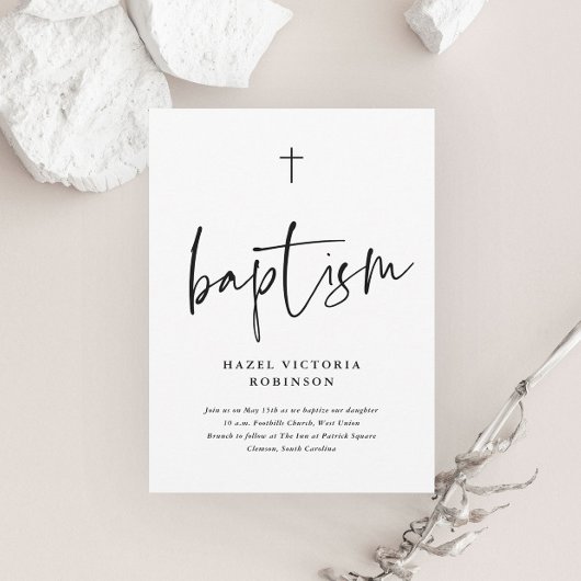 Invitation Simple Faire Script Baptême Christening
