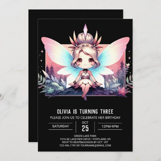 Invitation Simple Fairy Thème numérique Anniversaire (Devant / Derrière)