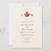 Invitation Simple Fall Leaf Cream Monogram Mariage photo (Devant)