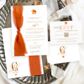Invitation Simple Fall Leaves Modern Autumn Ribbon Wedding