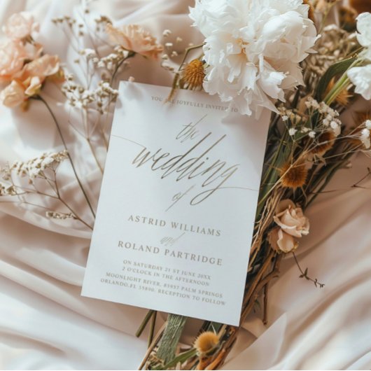 Invitation Simple Faux Gold Calligraphie le Mariage de