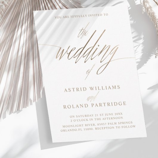 Invitation Simple Faux Gold Calligraphie le Mariage de