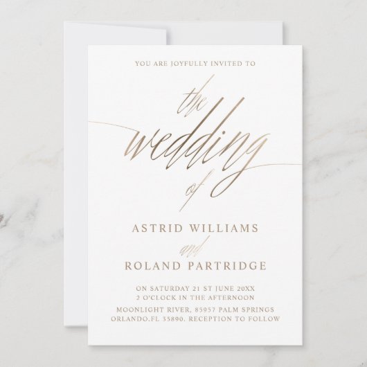 Invitation Simple Faux Or Appel Doré Calligraphie le Mariage  (Devant)