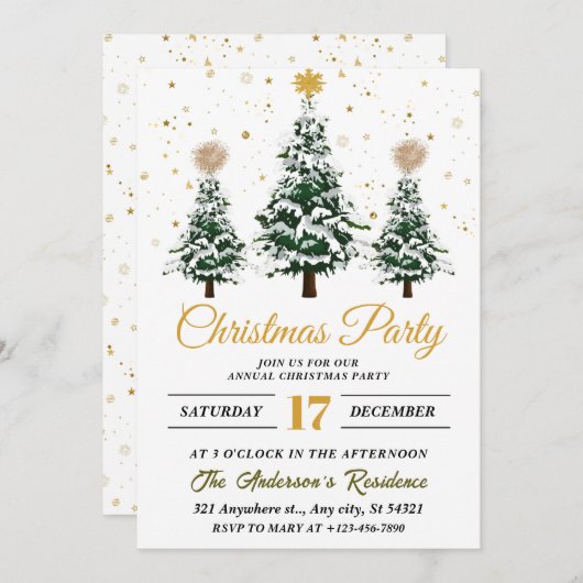 Invitation simple Festive Christmas Party (Devant / Derrière)