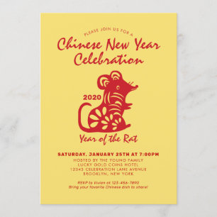 Invitation Simple fête chinoise du Nouvel An Red Rat 2020