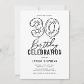 Invitation Simple Fête d'anniversaire 30 ans Noir & Blanc (Devant)