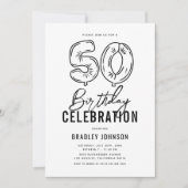 Invitation Simple Fête d'anniversaire 50 ans Noir & Blanc (Devant)