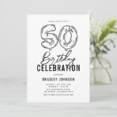 Invitation Simple Fête d'anniversaire 50 ans Noir & Blanc (Debout devant)