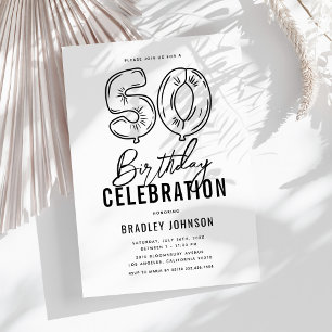 Invitation Simple Fête d'anniversaire 50 ans Noir & Blanc