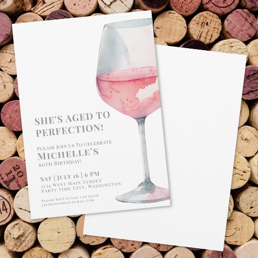 Invitation Simple Fête d'anniversaire 60 ans Vin Rose