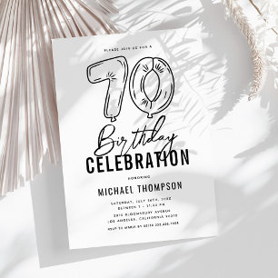 Invitation Simple Fête d'anniversaire 70 ans Noir & Blanc