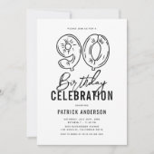 Invitation Simple Fête d'anniversaire 90 ans Noir & Blanc (Devant)
