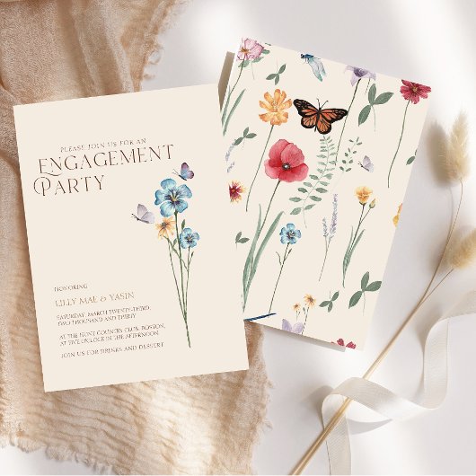 Invitation Simple Fête de Fiançailles Papillon Fleur Sauvage
