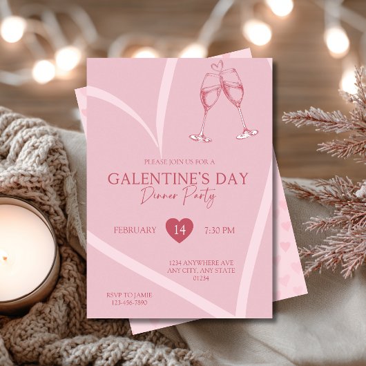 Invitation Simple fête de Galentine’s Day avec dîner