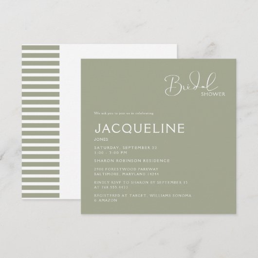 Invitation Simple Fête de Mariage au Vert de Sauge (Devant / Derrière)