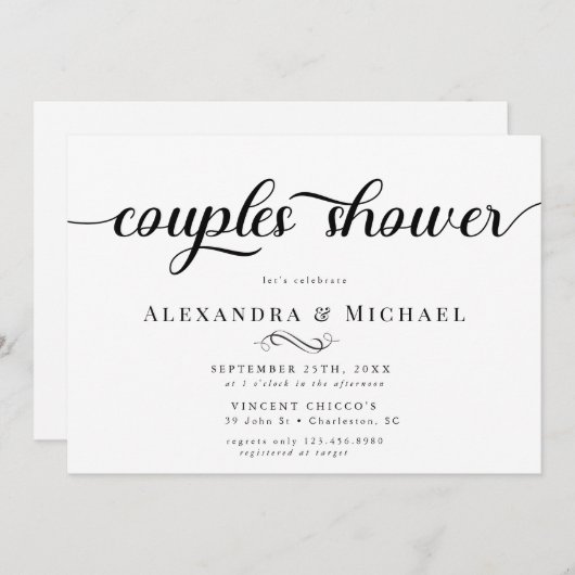 Invitation Simple Fête de Mariage pour Couple (Devant / Derrière)