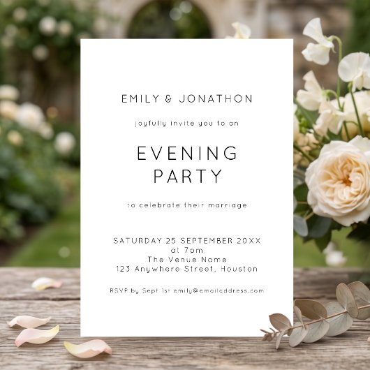 Invitation Simple Fête de Mariage Soirée Noir et Blanc