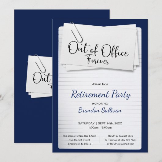 Invitation Simple Fête de Retraite Définitive de Bureau (Devant / Derrière)