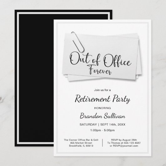 Invitation Simple Fête de Retraite Définitive Hors du Bureau (Devant / Derrière)