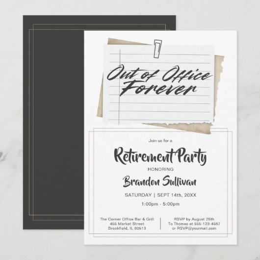 Invitation Simple Fête de Retraite Définitive Hors du Bureau (Devant / Derrière)
