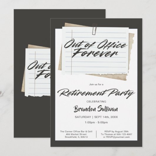 Invitation Simple Fête de Retraite Définitive Hors du Bureau (Devant / Derrière)