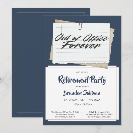 Invitation Simple Fête de Retraite Définitive Hors du Bureau (Devant / Derrière)