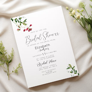 Invitation Simple Fête des mariées de flore botanique rose ro
