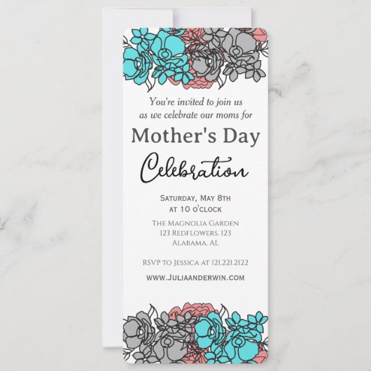Invitation Simple fête des mères | Thème floral (Devant)
