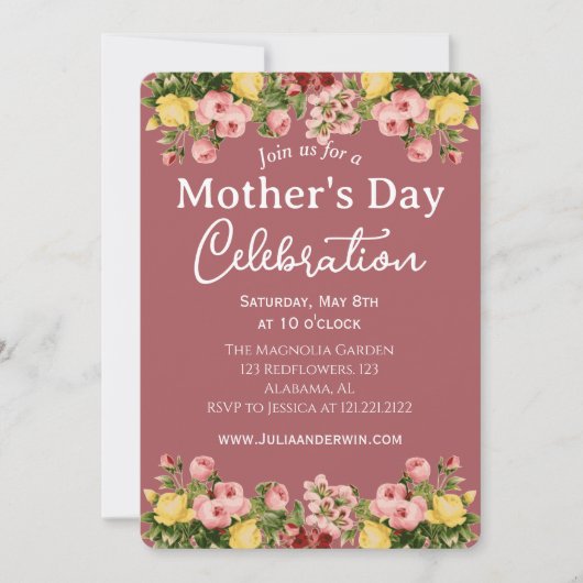 Invitation Simple fête des mères | Thème floral (Devant)