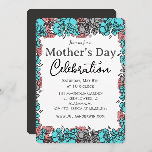 Invitation Simple fête des mères | Thème floral (Devant / Derrière)