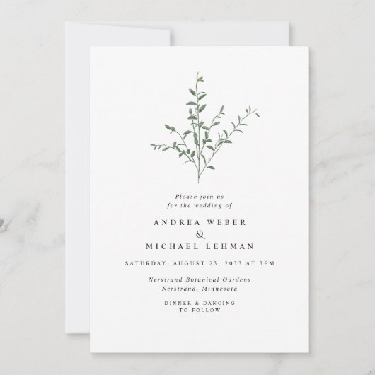 Invitation Simple Feuillage De Branche D'arbre Mariage Botani (Devant)